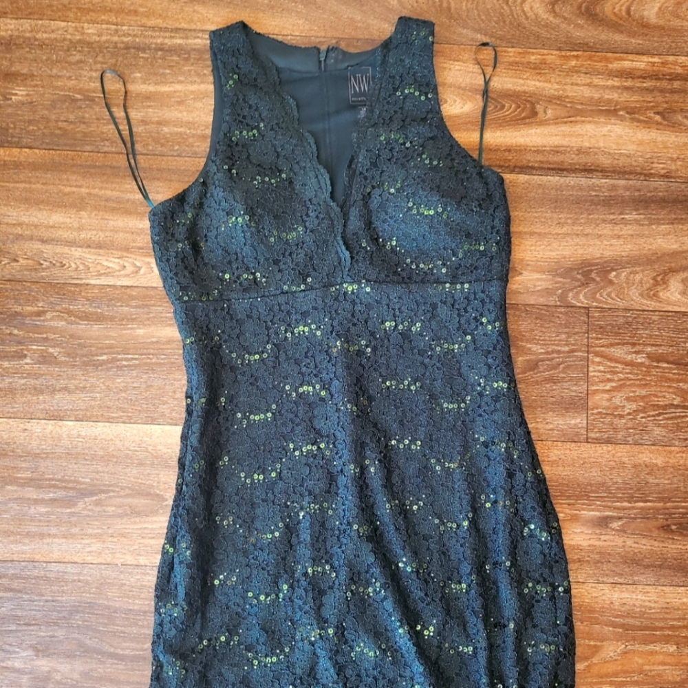 Nightway Green Sequin + Sparkle Mini Dress Size 14 With Mesh for Cleavage , with